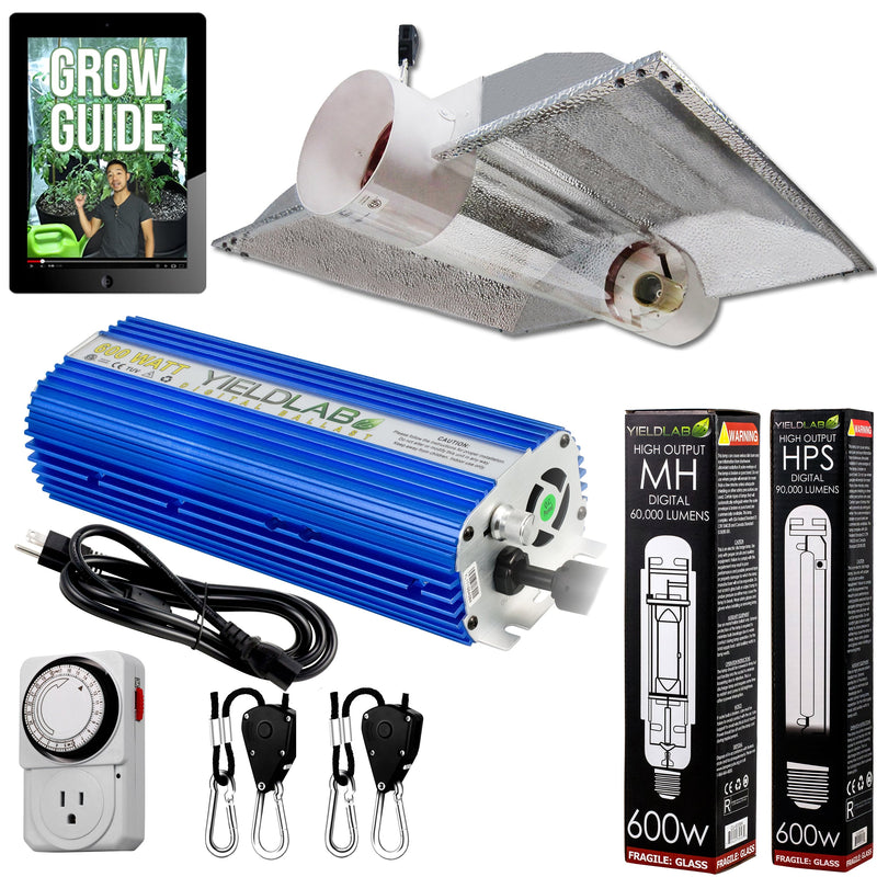 Yield Lab 600W HPS+MH Cool Tube Hood Reflector Grow Light Kit with all components