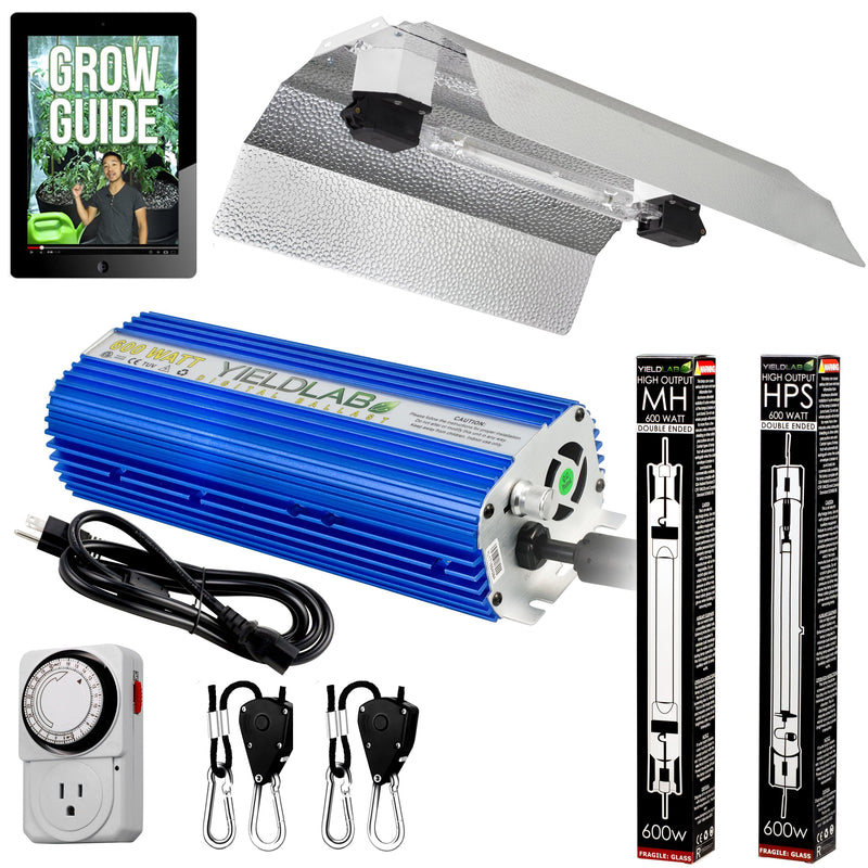 Yield Lab Pro Series 600W HPS+MH Double Ended Wing Reflector Complete Grow Light Kit with all components