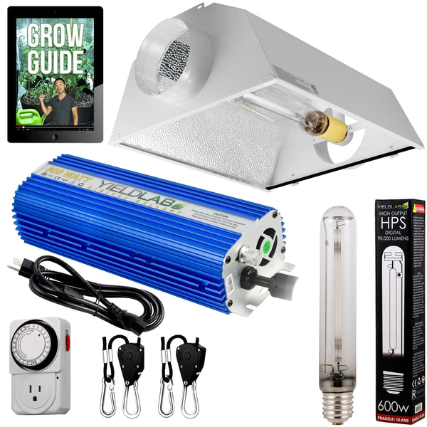 Yield Lab  600w HPS Air Cool Hood Reflector Digital Grow Light Kit with all components