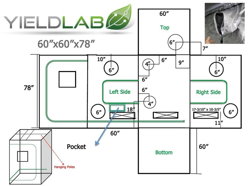 Yield Lab 60" x 60" x 78" Reflective Grow Tent diagram