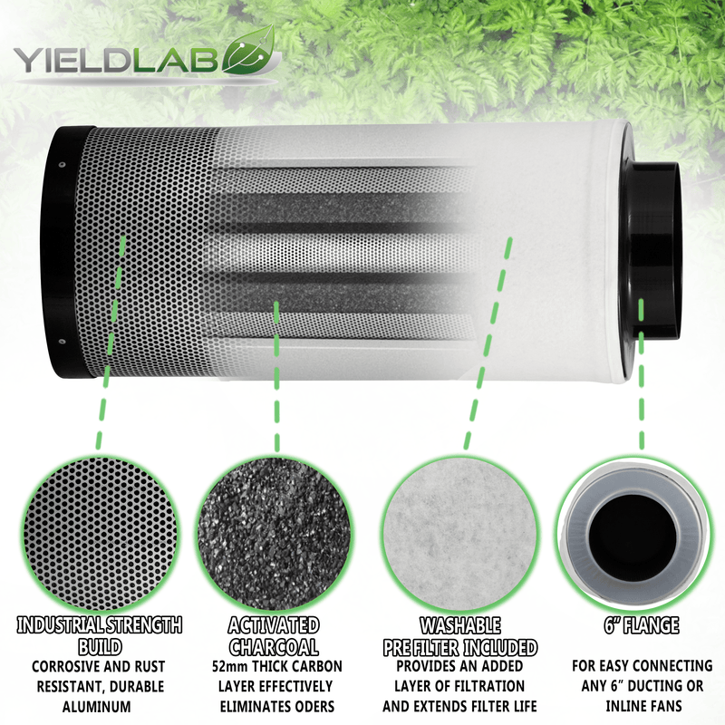 Yield Lab 6 Inch Purifier Activated Charcoal Filter features