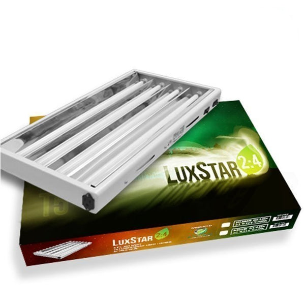 LuxStar 2ft. 4 Tube Fluorescent Grow Light Kit (Bloom Blub) light laying on box