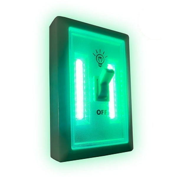 Growing Essentials Cordless Green LED Wall Light Switch (Pack of 12) close up illuminated