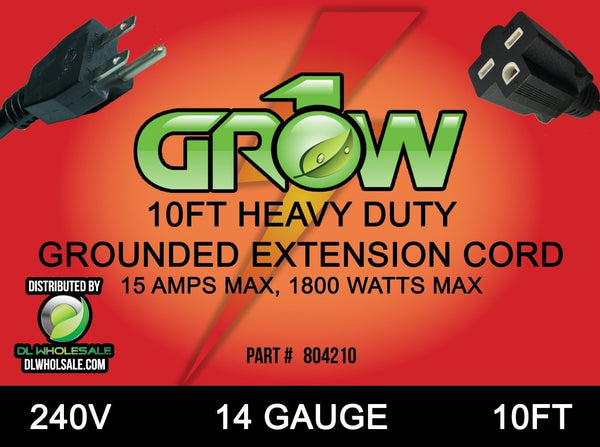 Grow Lights Grow1 240V 14 Gauge Extension Cord - 10 Feet