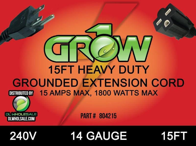 Grow Lights Grow1 240V Extension Cord 14 Gauge 15'