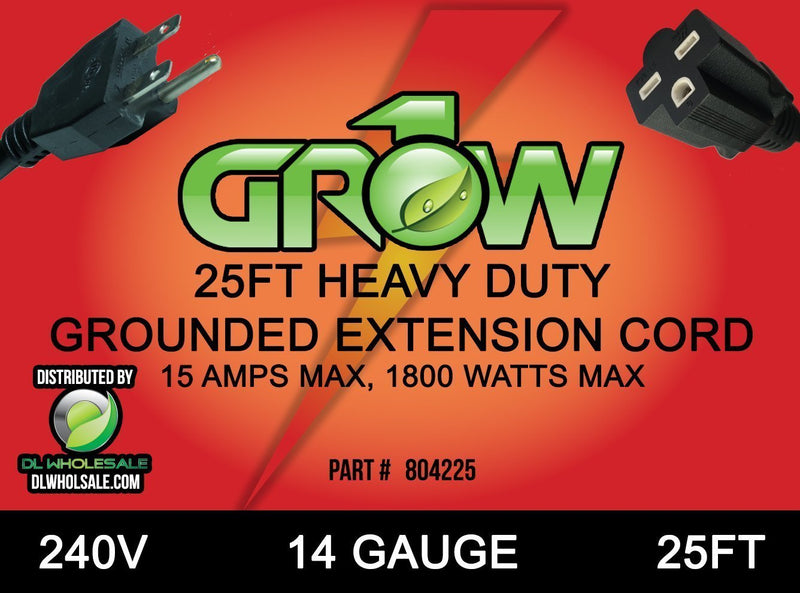 Grow Lights Grow1 240V Extension Cord 14 Gauge 25'