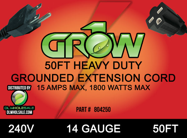 Grow Lights Grow1 240V Extension Cord 14 Gauge 50' features