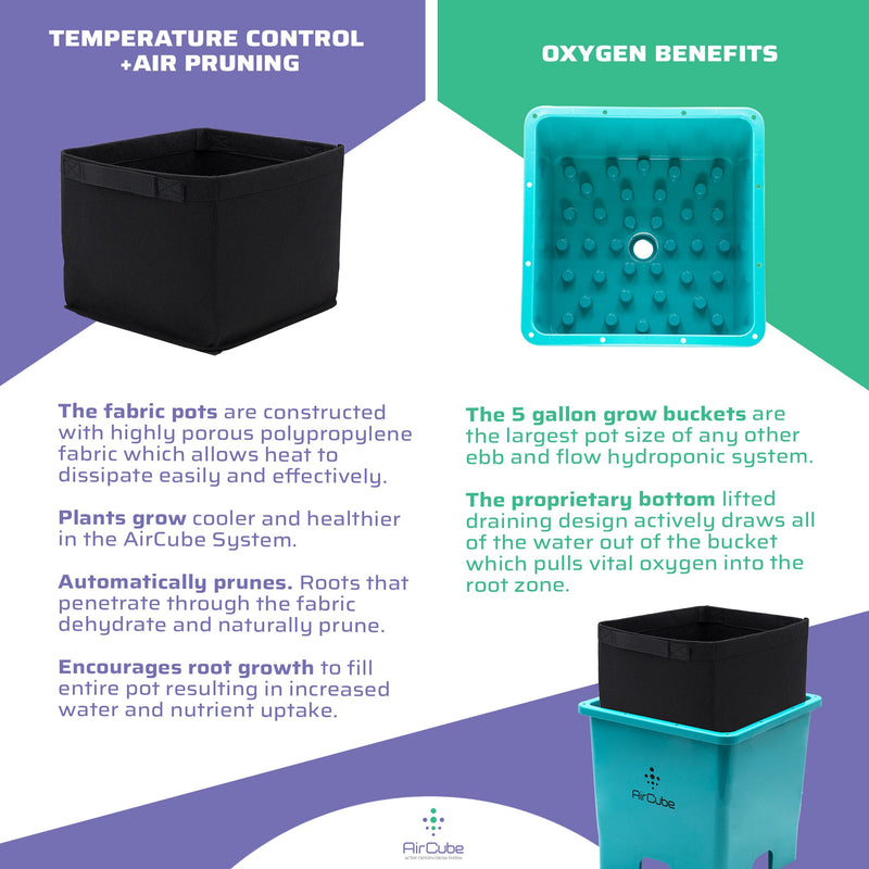 Ebb and Flow Hydroponic AirCube Active Oxygen 6 Site Grow System Temperature Control Air Pruning Oxygen Benefits