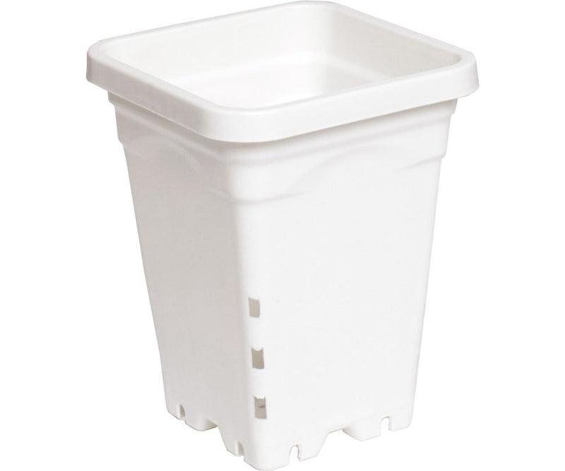 Growing Essentials Active Aqua 5" x 5" Square White Pot, 7" Tall, case of 100 side profile