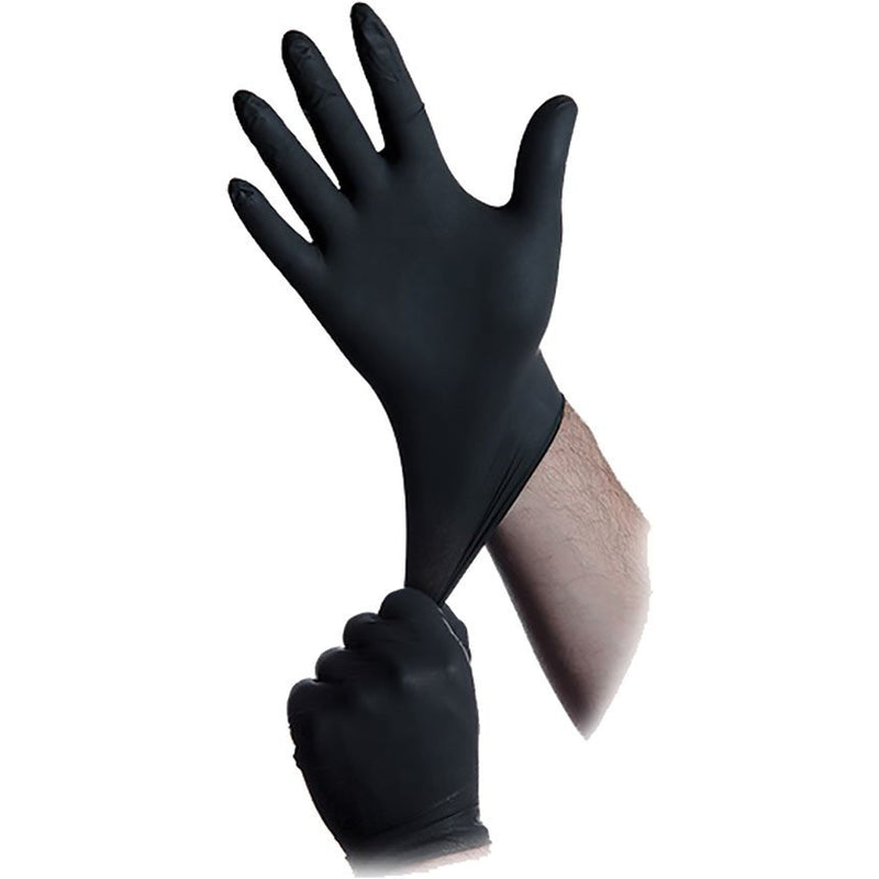 100 Pack Black Nitrile Gloves put on hands