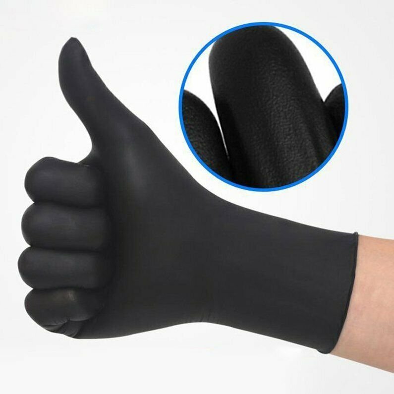 100 Pack Black Nitrile Gloves texture close up