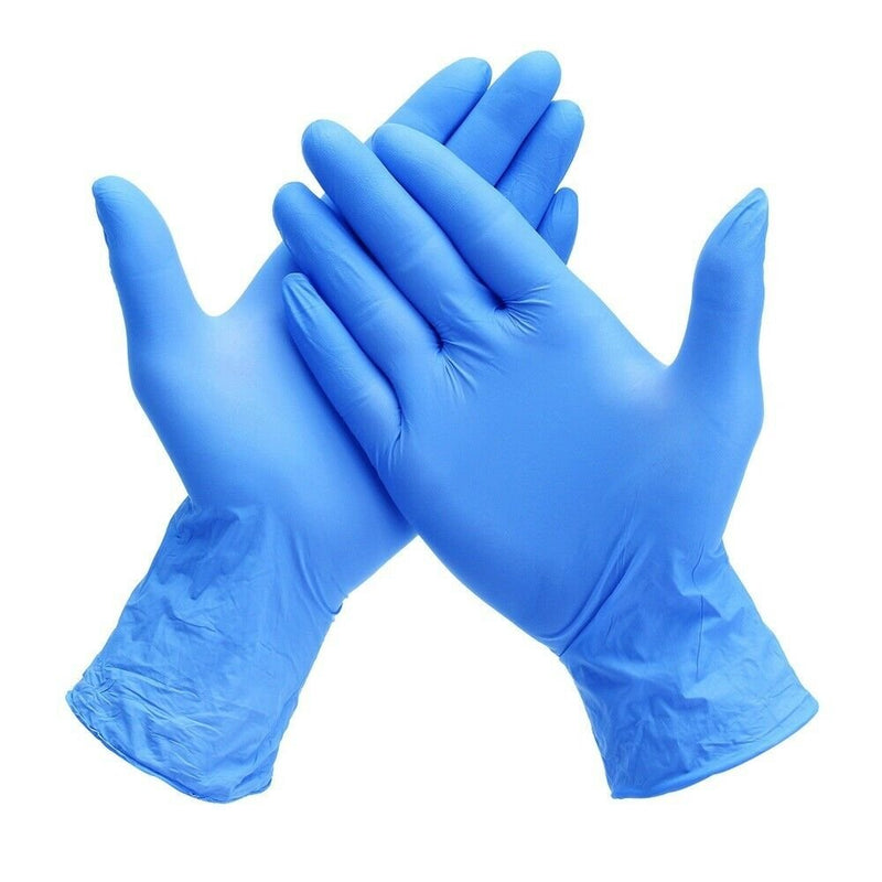 100 Pack Blue Nitrile Gloves front and back