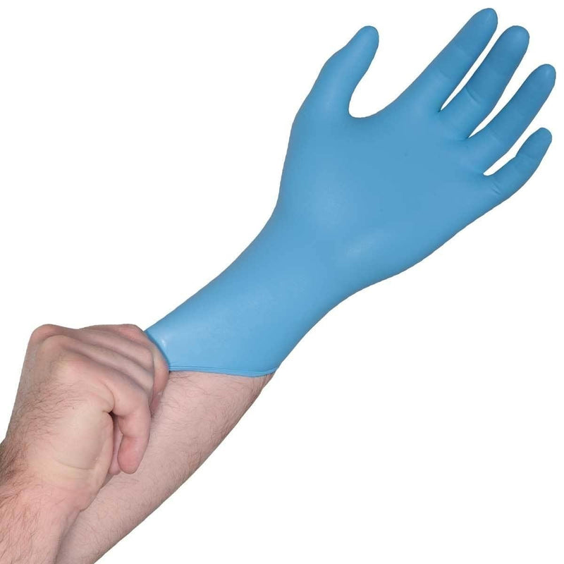 100 Pack Blue Nitrile Gloves putting on hands