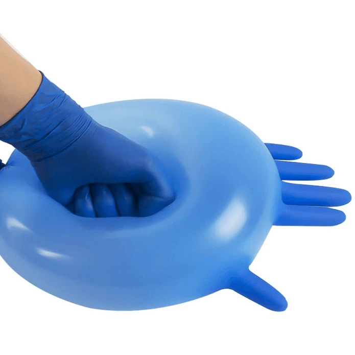 100 Pack Blue Nitrile Gloves showing strength