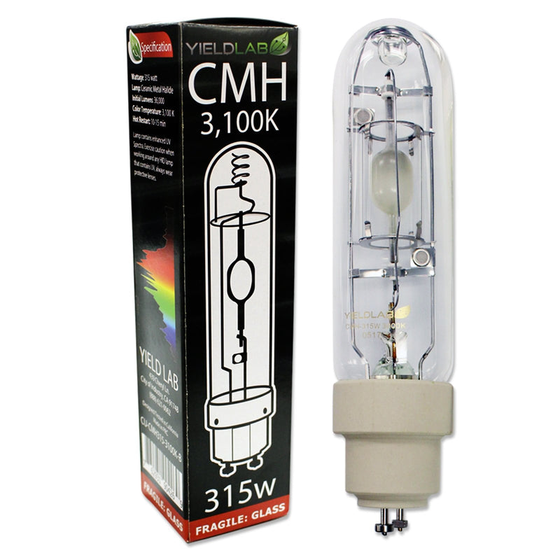 Yield Lab Professional Series 120/220v 315w All-In-One Hood CMH Complete Grow Light Kit bulb next to box