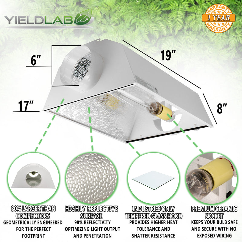 Yield Lab 1000w HPS Cool Hood Reflector Digital Grow Light Kit reflector features