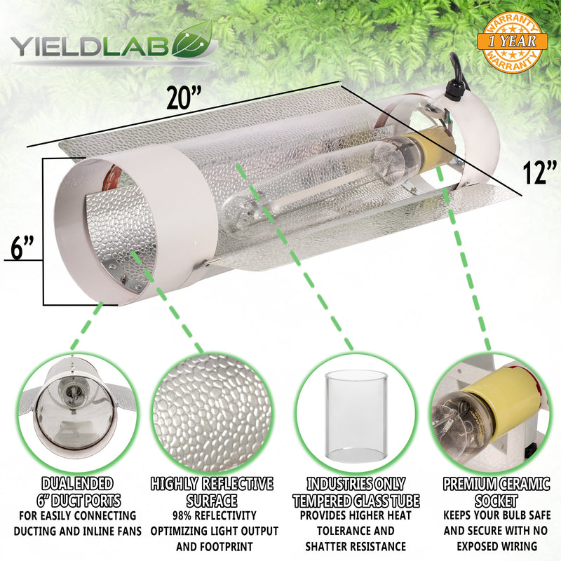 Yield Lab 600w HPS Air Cool Tube Digital Dimming Grow Light Kit reflector features
