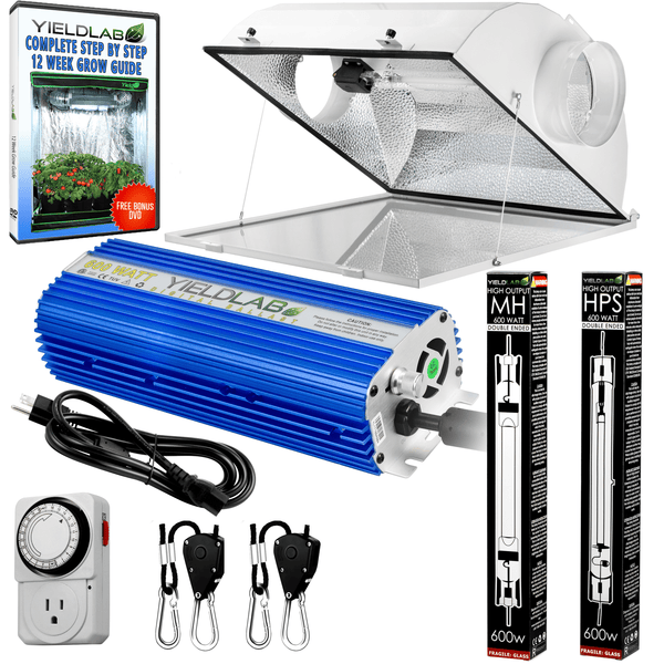 Yield Lab Pro Series 600W HPS+MH Air Cool Hood Double Ended Complete Grow Light Kit with all components