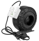 Yield Lab 4 Inch 190 CFM Air Duct Fan Vent System with Built-In Fan Speed Controller side of fan with controller