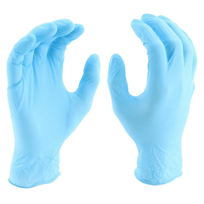 100 Pack Blue Nitrile Gloves front and back 