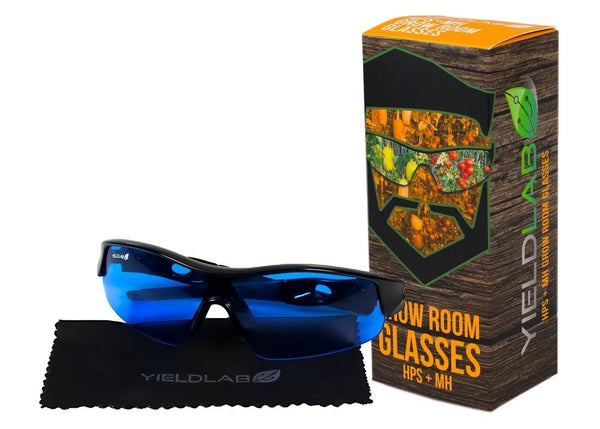 Growing Essentials Yield Lab HPS/MH Grow Room Glasses next to box