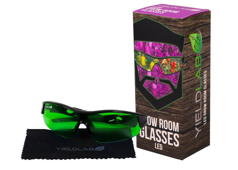 Growing Essentials Yield Lab LED Grow Room Glasses next to box