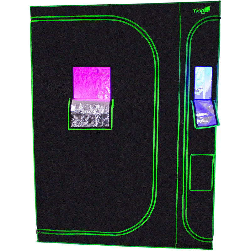 Yield Lab 60” x 48” x 80” 2-in-1 Full Cycle Reflective Grow Tent front windows open