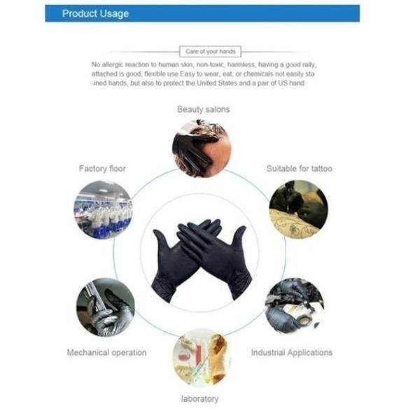 100 Pack Black Nitrile Gloves usage chart