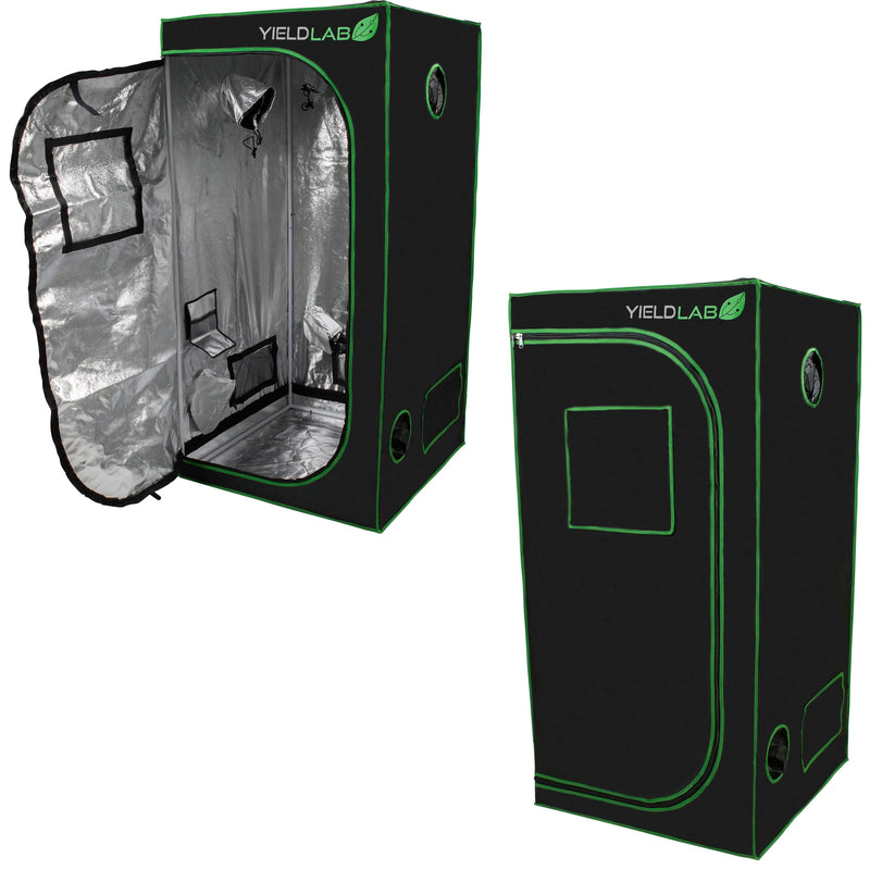 Yield Lab 32” x 32” x 63” Reflective Grow Tent front open and closed