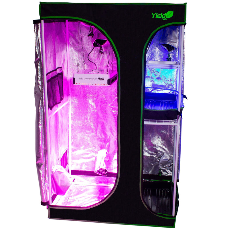 Yield Lab 36" x 24" x 60" 2-in-1 Full Cycle Reflective Grow Tent setup with lights installed