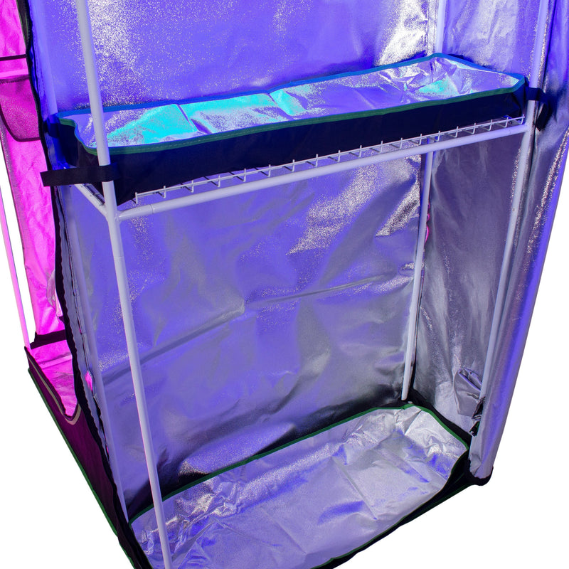 Yield Lab 48" x 36" x 80" 2-in-1 Full Cycle Reflective Grow Tent side with trays installed