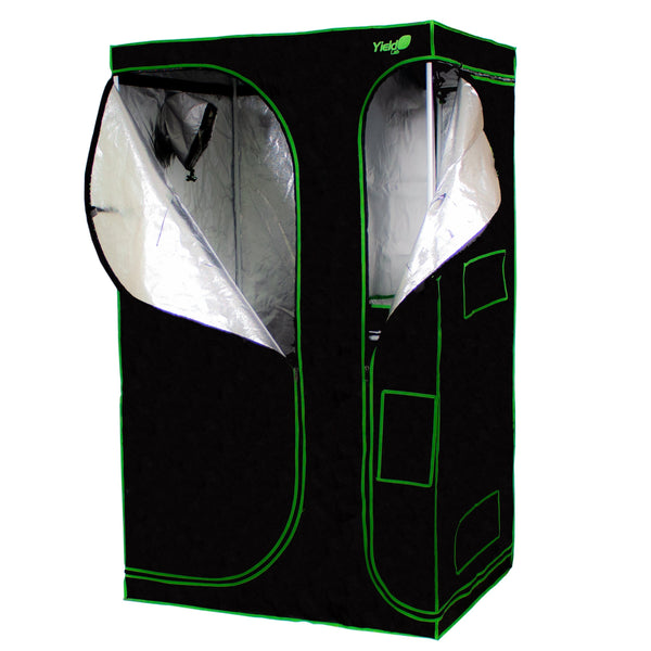 Yield Lab 48" x 36" x 80" 2-in-1 Full Cycle Reflective Grow Tent front half open