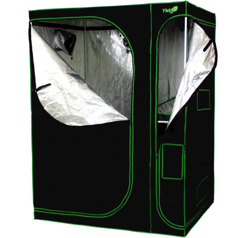 Yield Lab 60” x 48” x 80” 2-in-1 Full Cycle Reflective Grow Tent front half open