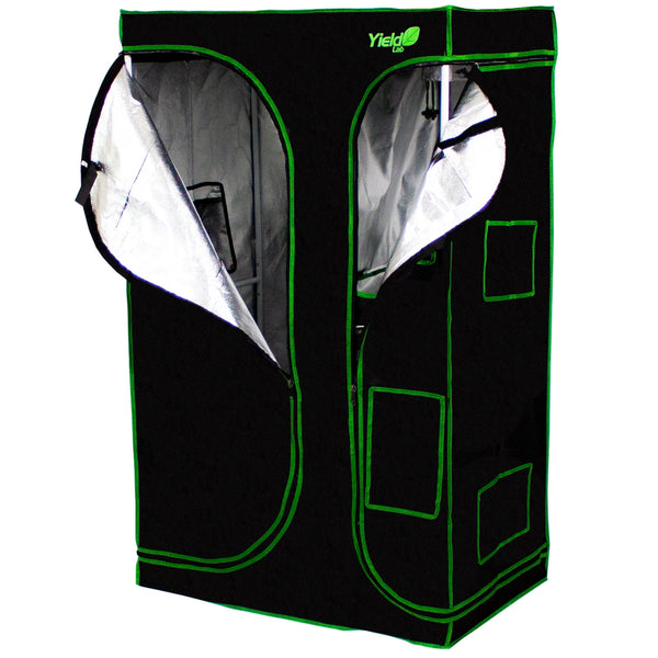 Yield Lab 36" x 24" x 60" 2-in-1 Full Cycle Reflective Grow Tent front half open