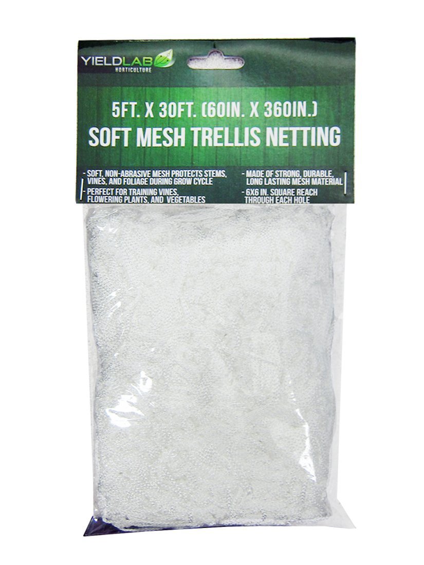 indoor plant netting Yield Lab 5ft. x 30ft Trellis Netting for Indoor Plant Support & Outdoor SCROG Gardens w/ Soft Mesh 6"x6" Squares for Plant Training (60" x 360")