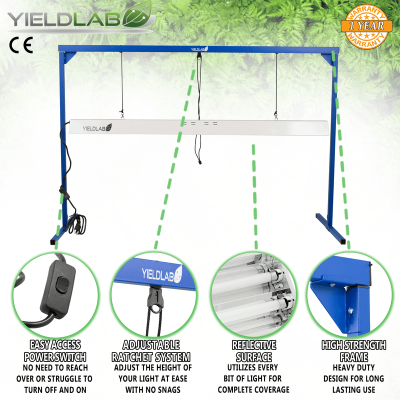 Yield Lab Complete 4 Foot 54w 2 Bulb T5 Fluorescent Grow Light Kit (6400K) features