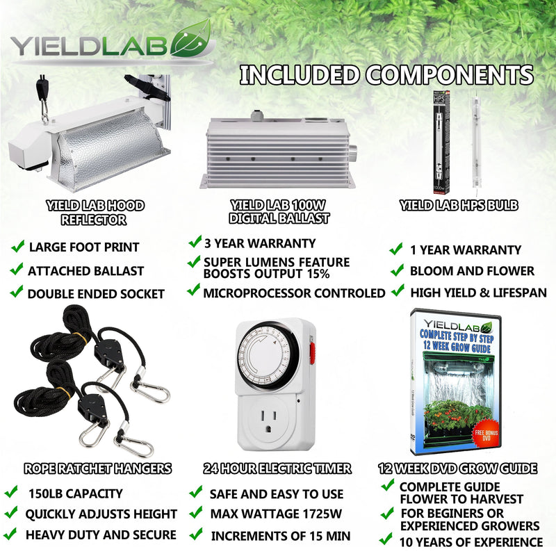 Yield Lab Pro Series 120/220V 1000W Double Ended Complete Grow Light Kit specifications