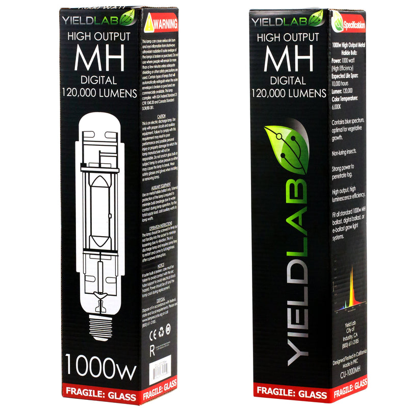 Grow Lights Yield Lab MH 1000w Lamp HID Bulb front and back of box