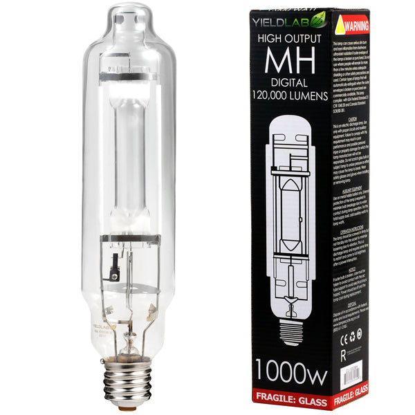 Grow Lights Yield Lab MH 1000w Lamp HID Bulb next to box