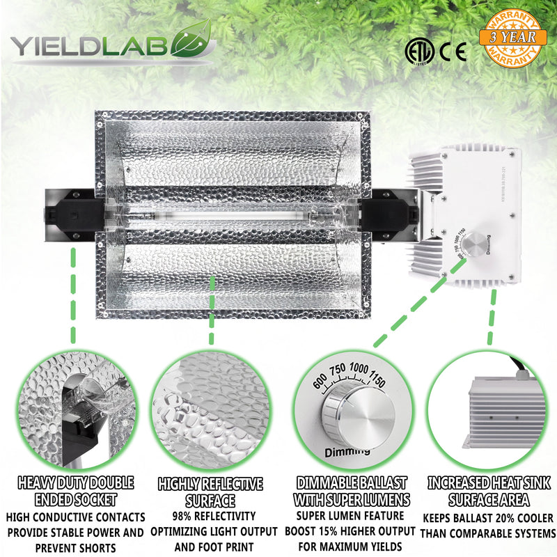 Yield Lab Pro Series 120/220V 1000W Double Ended Complete Grow Light Kit ballast features