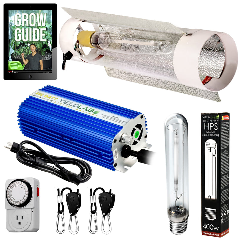 Yield Lab 400w HPS Cool Tube Reflector Digital Grow Light Kit with all components
