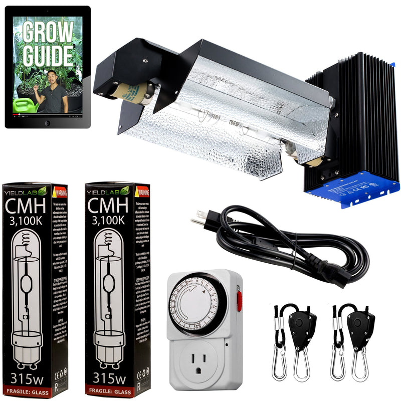 Yield Lab Professional Series 120/220v 630w Dual Bulb CMH Open Wing Complete Grow Light Kit with all components